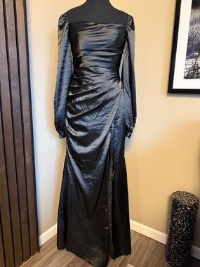 Black Long Sleeve Formal Satin Gown